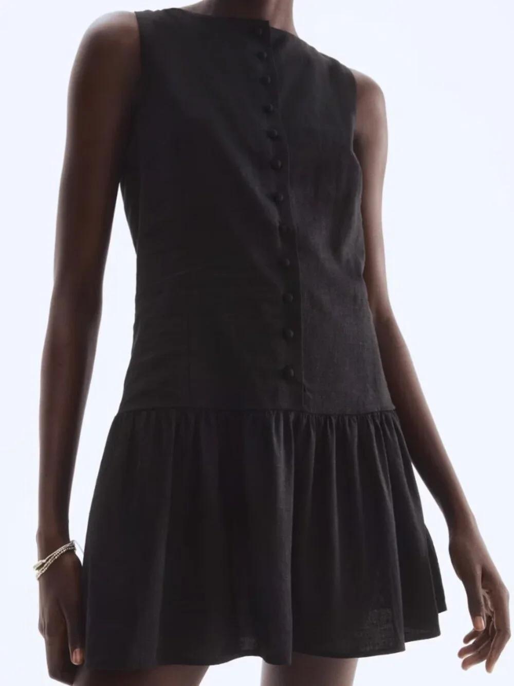 H&M Linen Blend XL Ruffle Hem Mini Dress NEW - Picture 2 of 9